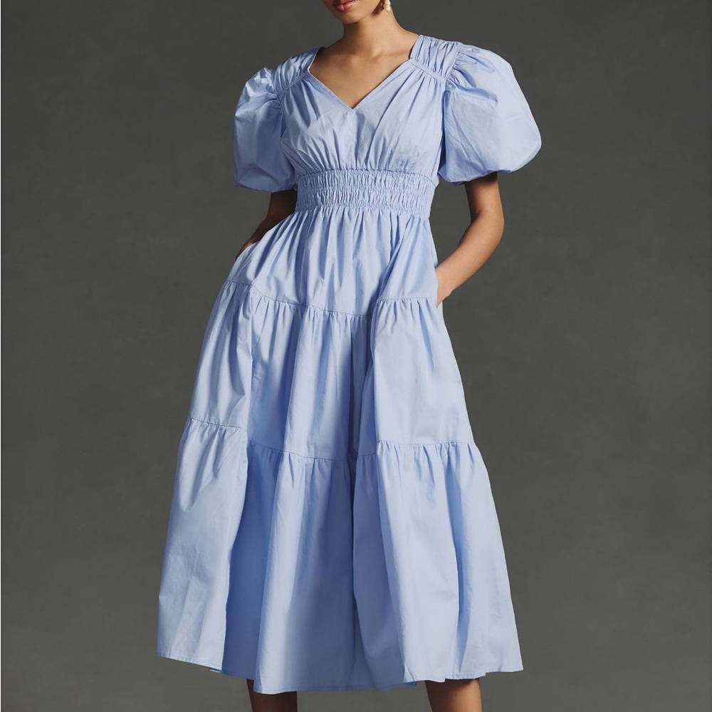 Moon River Smocked Puff-Sleeve Dress